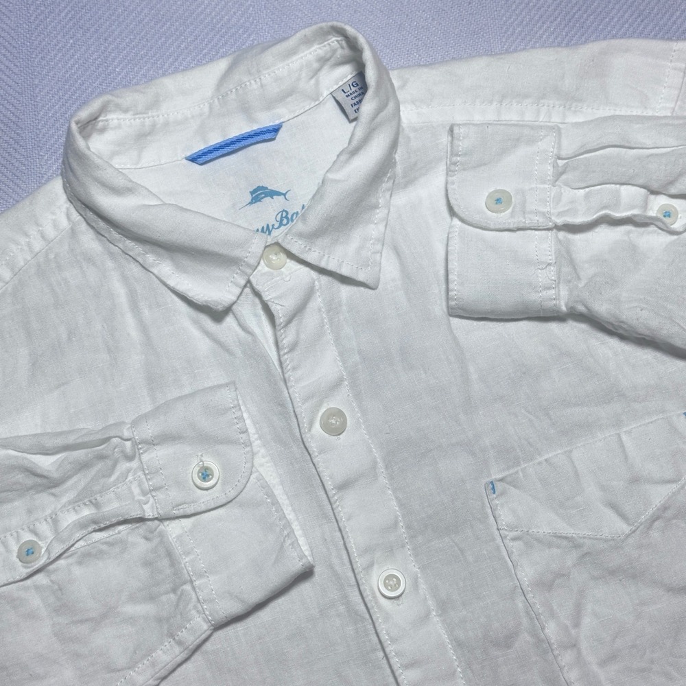 Tommy Bahama Sea Glass Breezer Linen Shirt Mens Large Button White Summer Beach